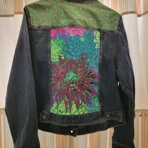 Upcycled Vintage Denim Jacket Featuring Dots And Dalhias